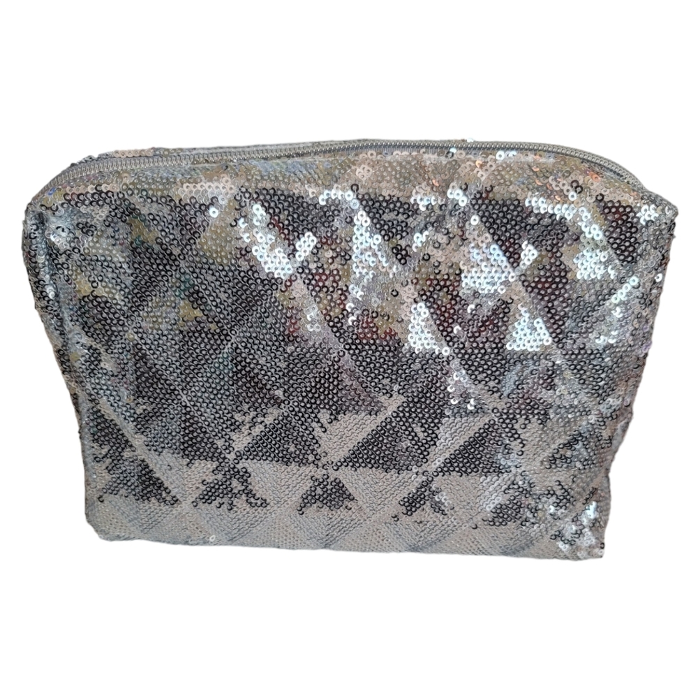 Juicy Couture Silver Sequins Zippered Cosmetic Bag with Small Toiletry Bottle - Picture 8 of 10